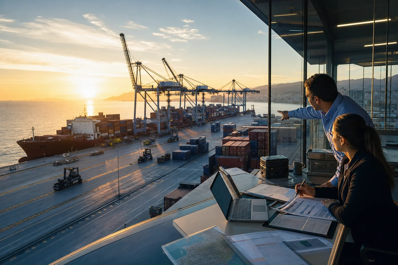 International cargo terminal and planning team coordinating export operations